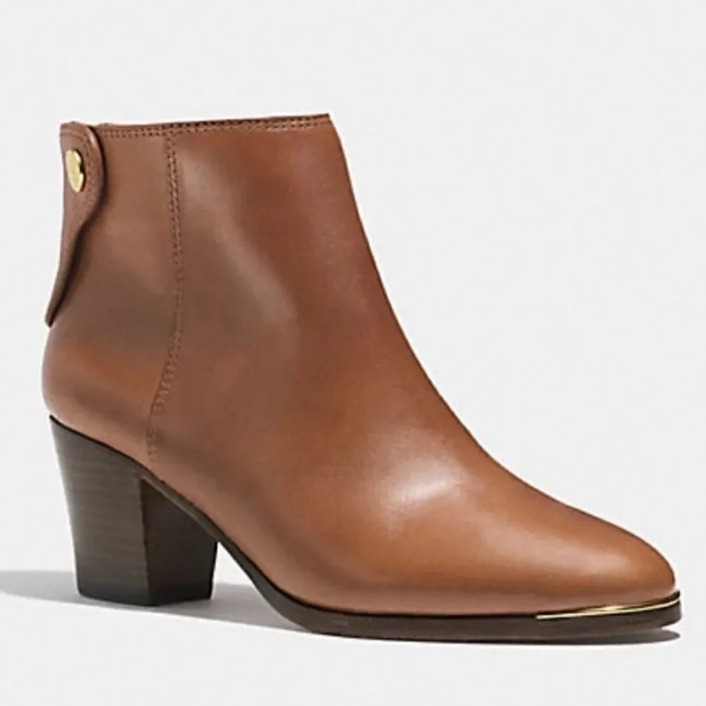 Coach Waldorf‎ Cinnamon Tan Calfskin Leather Chunky Heel Ankle Boots Booties 8_9